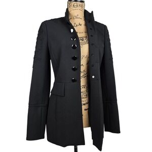 Per Se Carlisle Military Jacket Black Soutache Embroidered Silk Trim Size 4